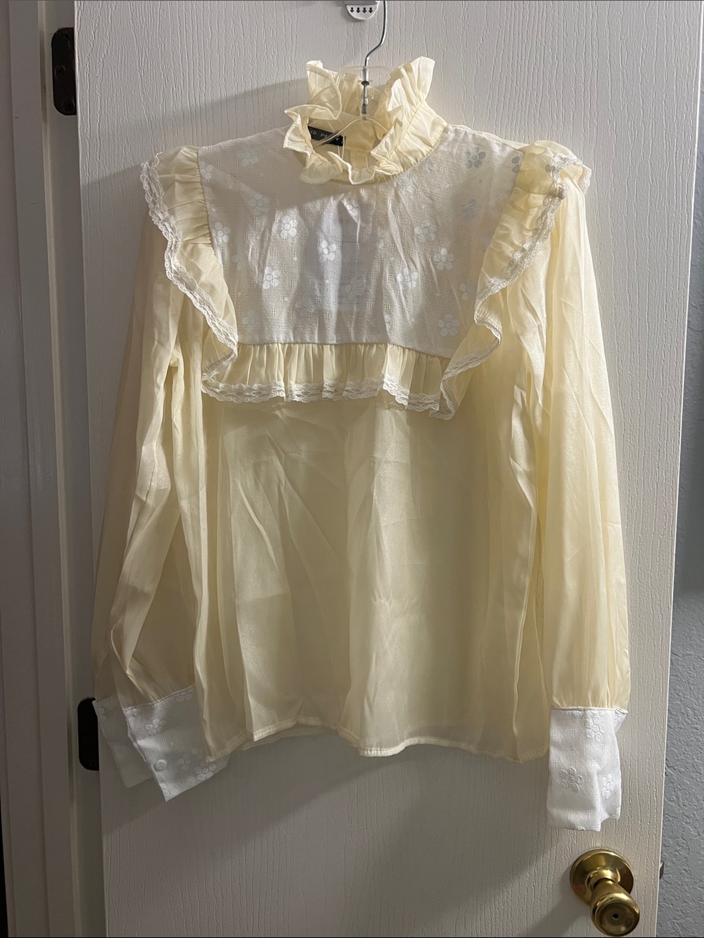 Fred Perry Cream Ruffled High-Neck Blouse